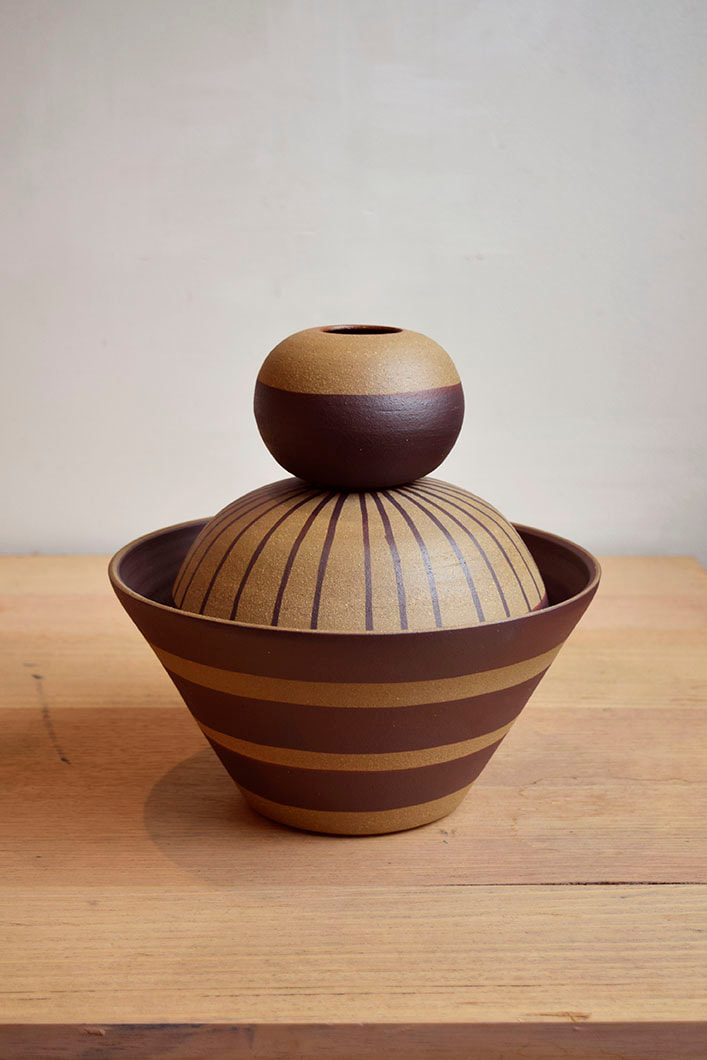 ceramic vase with stripes handmade by belinda wiltshire