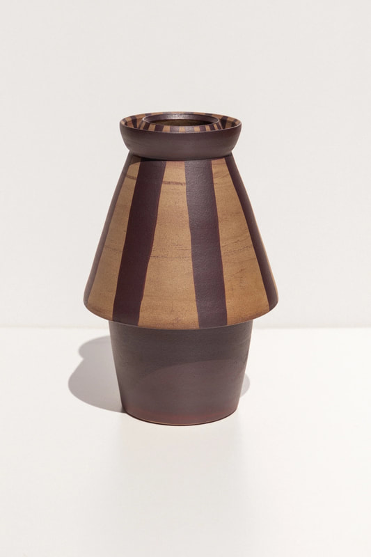 ceramic vase with stripes handmade by belinda wiltshire